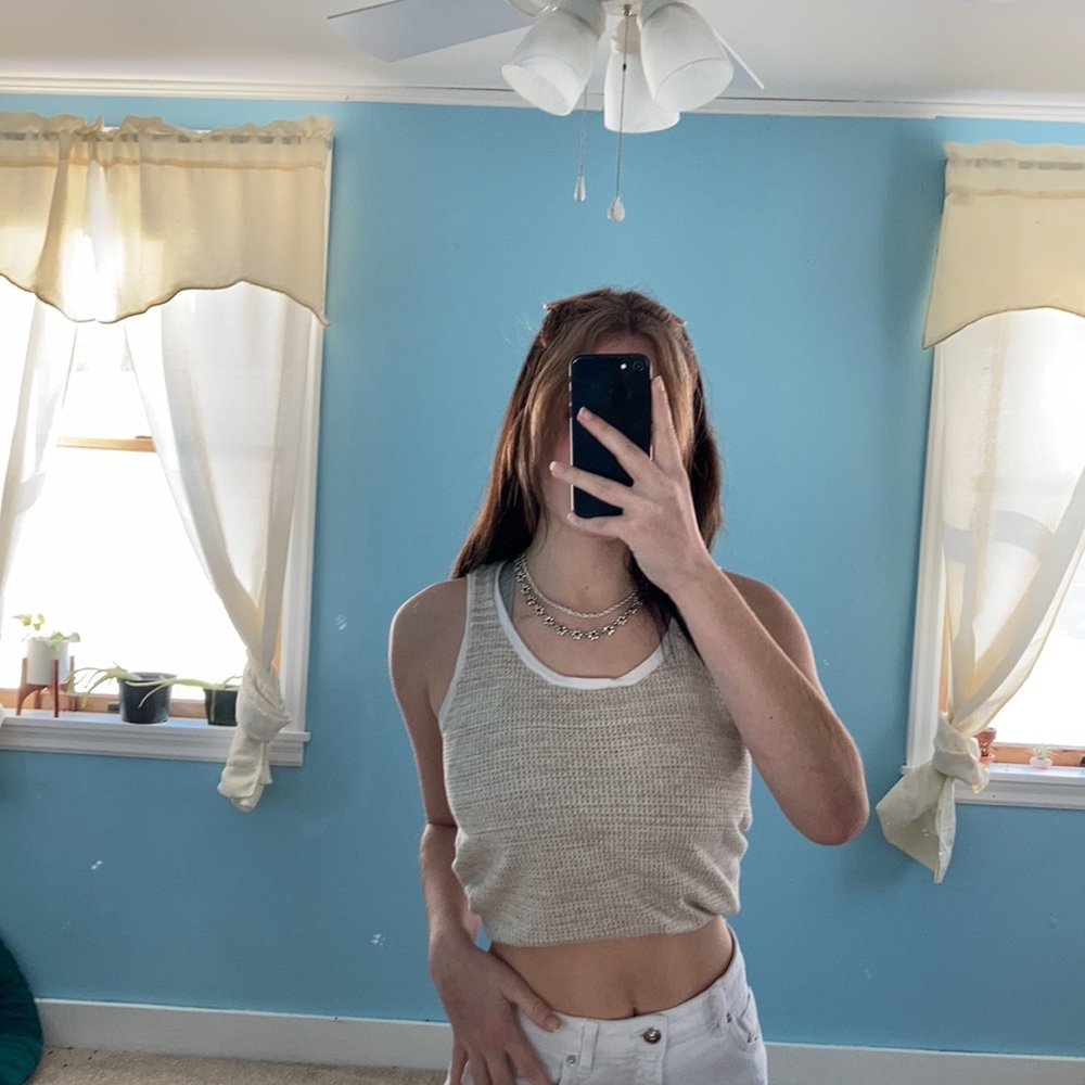 Liz Claiborne white and beige knitted sweater tank!